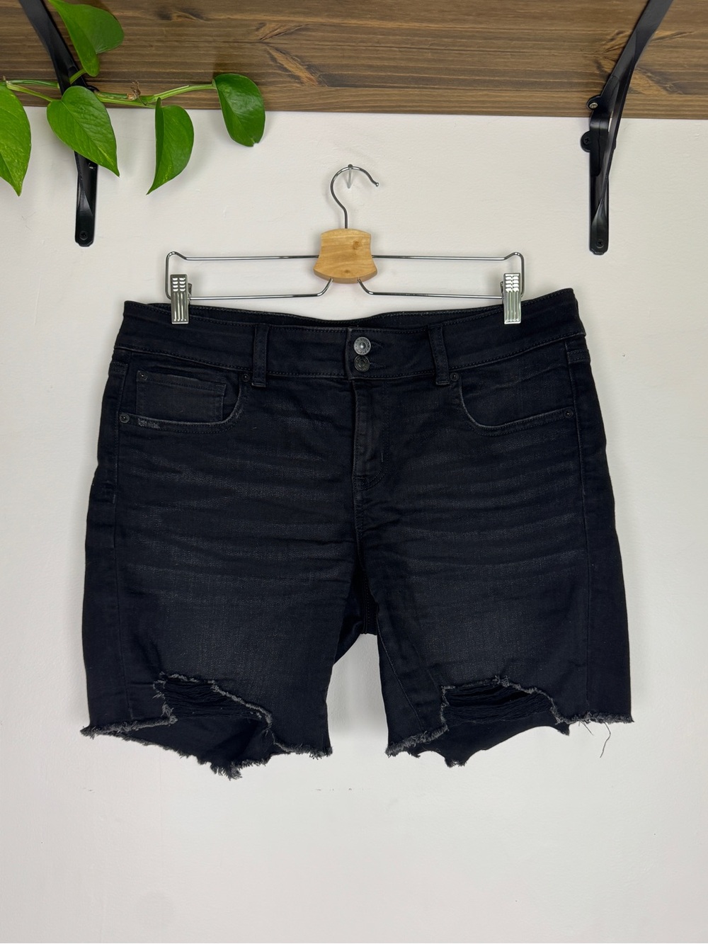 American Eagle Outfitters Black Distressed Denim Cutoff Shorts